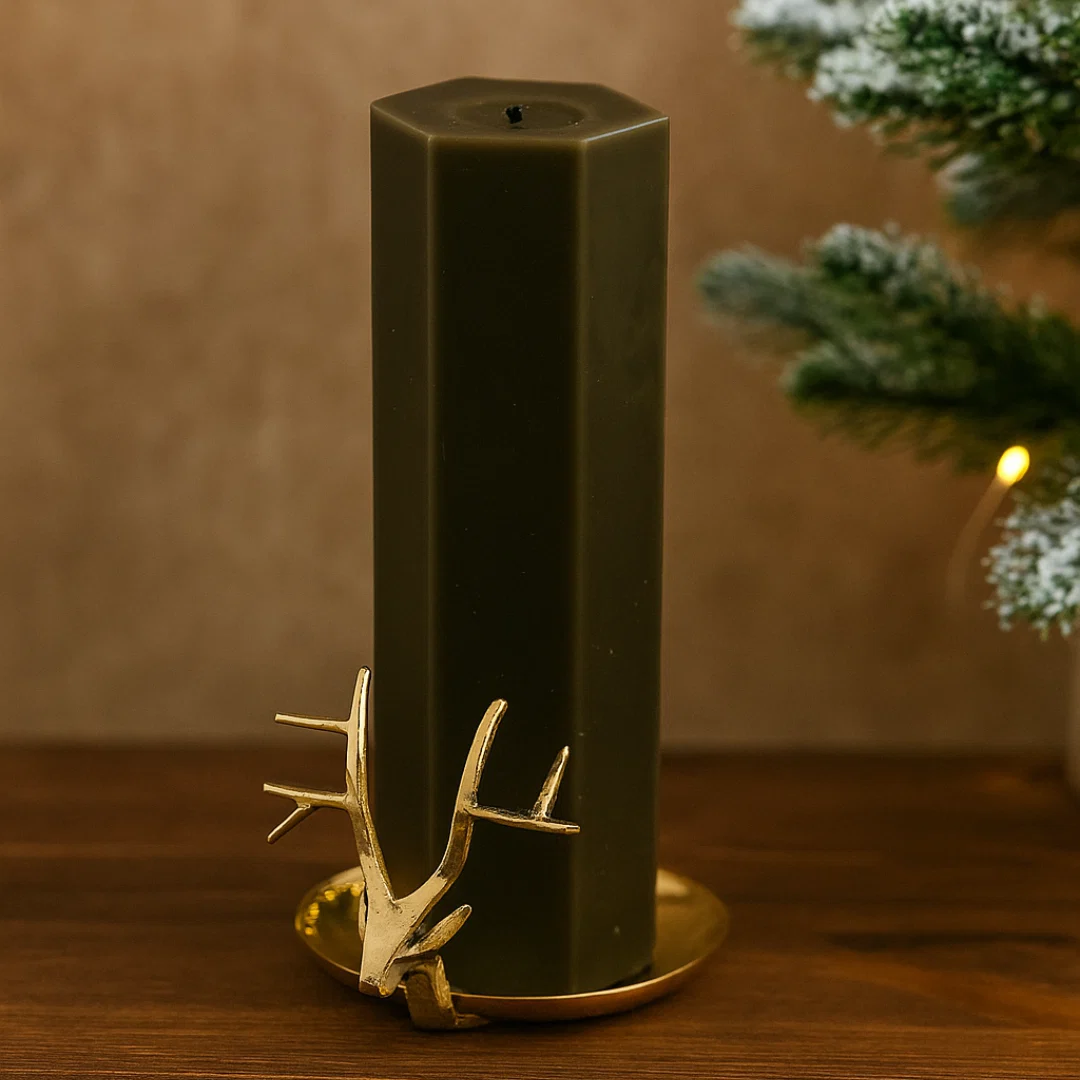 Modern Reindeer Pillar Candle Dish Green