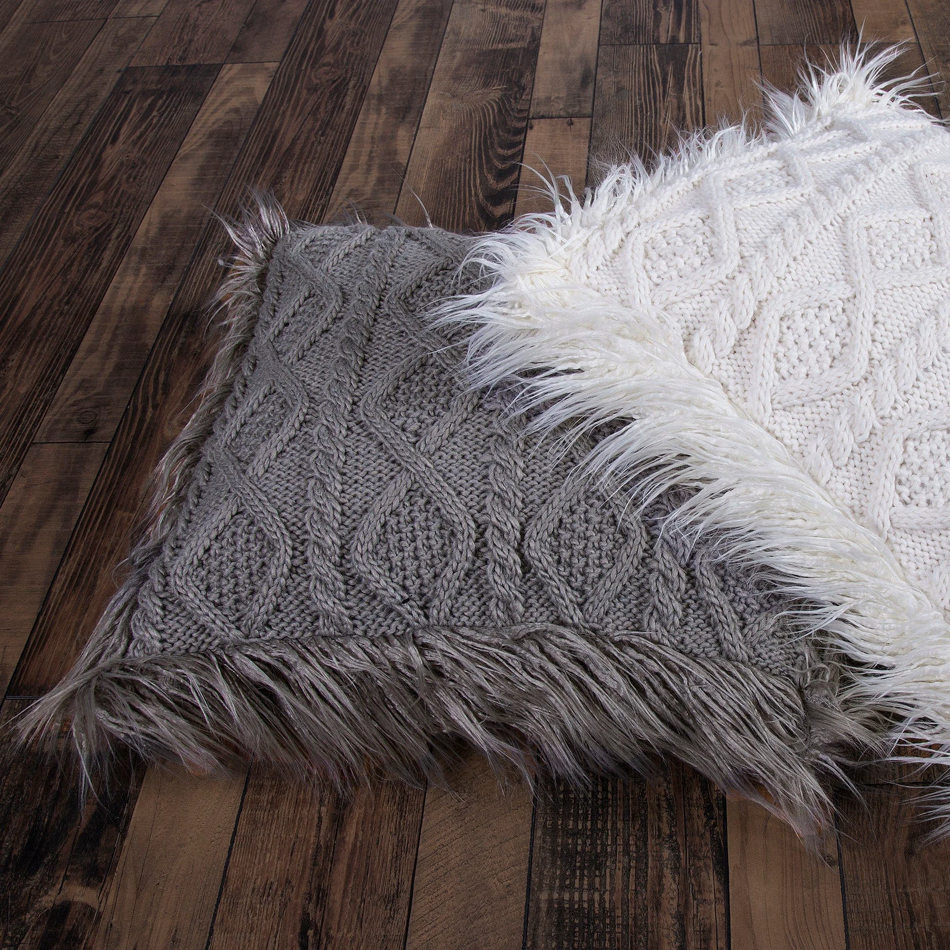 Safe Nordic Cable Knit amp Mongolian Fur Throw Pillow Carefully Designed