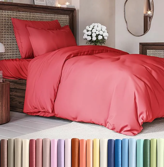Enhanced Duvet Cover Twin Twin XL Size Set – Extra Soft Twin Twin XL Duvet Cover 68 quot x 90 quot with 1 Pillow Sham – Hotel Luxury Easy Care Fade with Zipper Closures amp Ties – Comfy Cozy and Breathable Red Lightweight