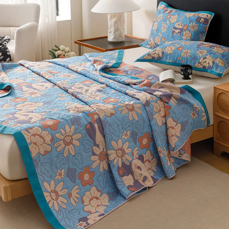 Contemporary Ownkoti Floral amp Panda Cotton Gauze Quilt Blanket Healthy