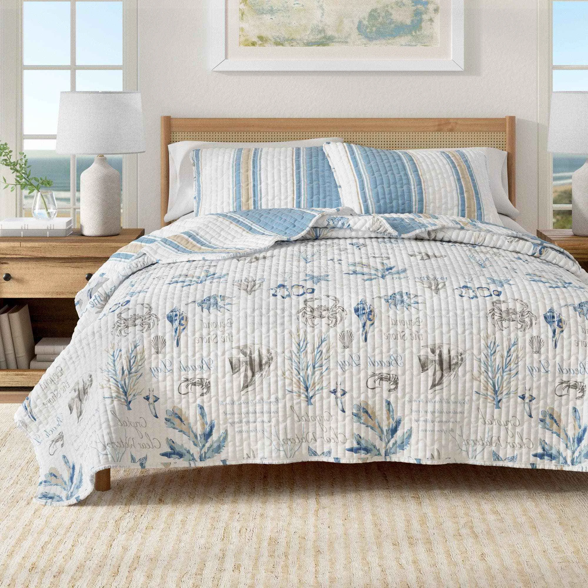 Sustainable Stripe amp Ocean Story Coastal Quilt Set – New Castle Collection Fine Crafted