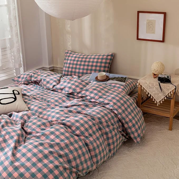 Professional LifeTB Twin XL Comforter Set Purple Pink Plaid Bedding Comforter with 2 Pillowcases Geometric Checkered Pattern Comforter Set for All Season Fluffy Soft Lightweight Bedding Comforter Twin XL Size Relaxed