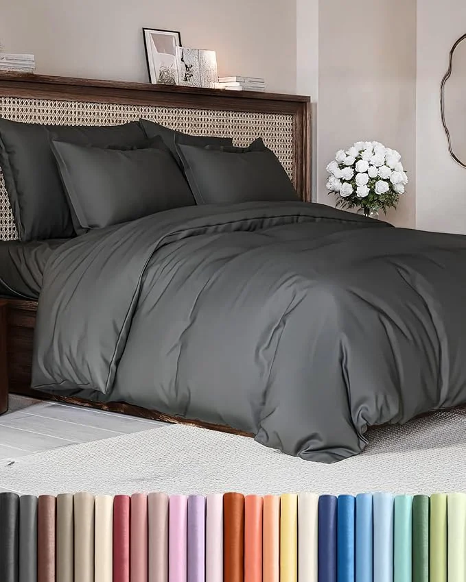 Crafted Duvet Cover Queen Size Set – Extra Soft Queen Duvet Cover 90 quot x 90 quot with 2 Pillow Shams – Hotel Luxury Easy Care amp Fade w Zipper Closures amp Ties – All Season Comfy and Breathable Charcoal Dependable