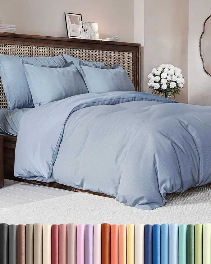 Premium Duvet Cover King Size Set – Extra Soft King Duvet Cover 104 quot x 90 quot with 2 Pillow Shams – Hotel Luxury Easy Care amp Fade with Zipper Closures and Ties – Comfy Cozy amp Breathable Heathered Blue User-Friendly