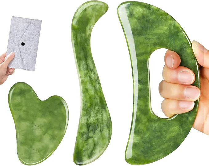 Convenient 3 in 1 Jade Stone Gua Sha Massage Tool Large Guasha Muscle Scraper Tools Set Crafted
