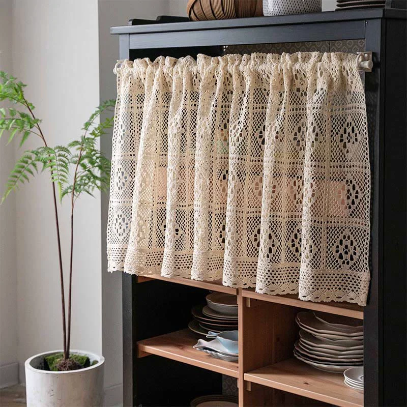 Pure Ownkoti Beige Square Crochet Tier Curtain Trusted
