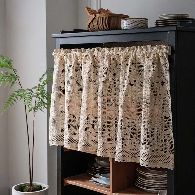 Organic Ownkoti Four-Leaf Clover Crochet Tier Curtain Exclusive
