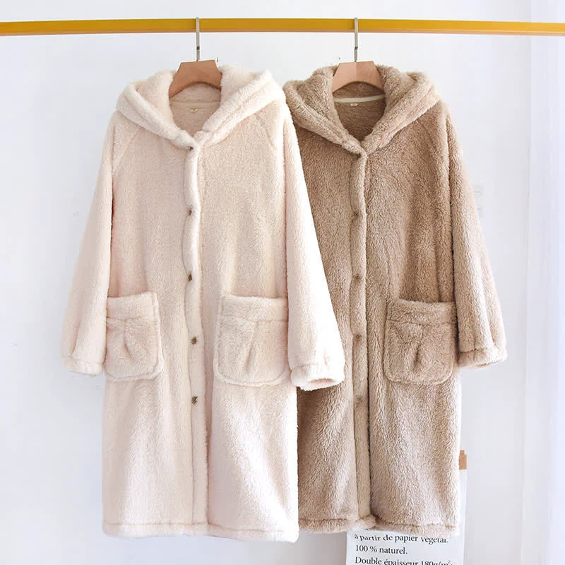 Efficient Ownkoti Minimalist Style Solid Color Hooded Robe Detailed