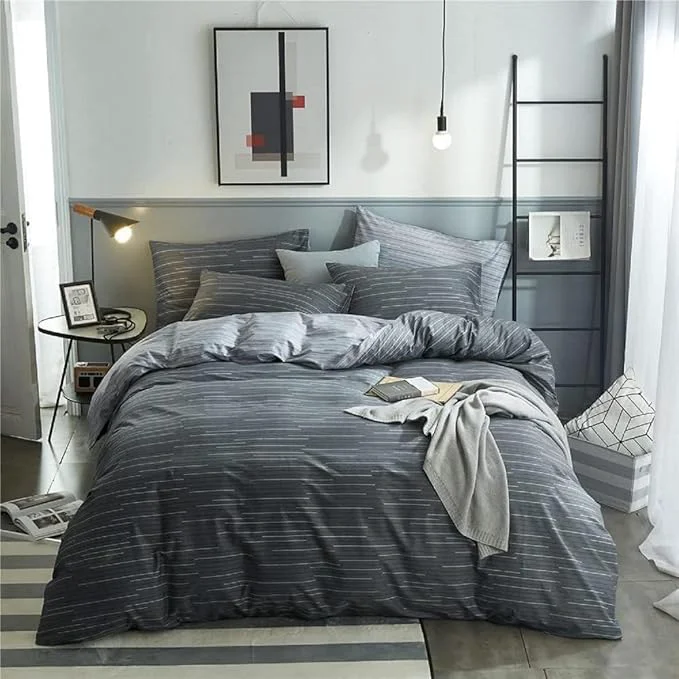 Luxury Striped Comforter Set King Size Grey Striped Bedding Comforter 3 Pieces King Comforter Set 1 Stripe Comforter with 2 Pillowcases Geometric Stripes Fluffy Microfiber Comforter King for All Seasons Innovative