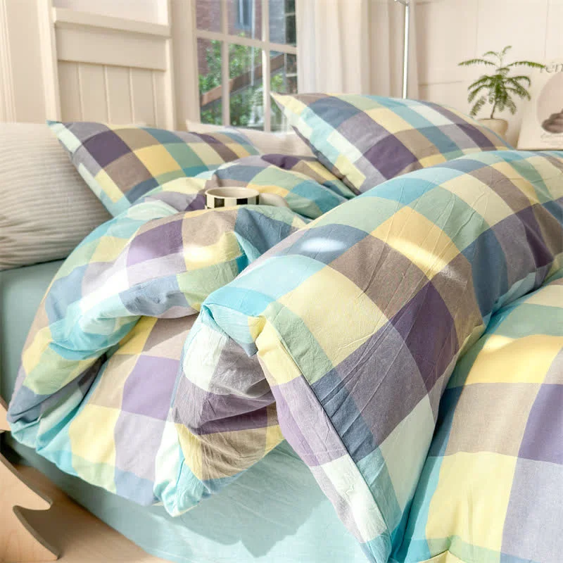 Prestigious Ownkoti Multi-Color Plaid Cotton Bedding Set Solid