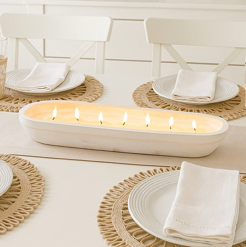 Organic Rose Petals amp Birch – 7 Wick White Wood Dough Bowl Candle Crafted