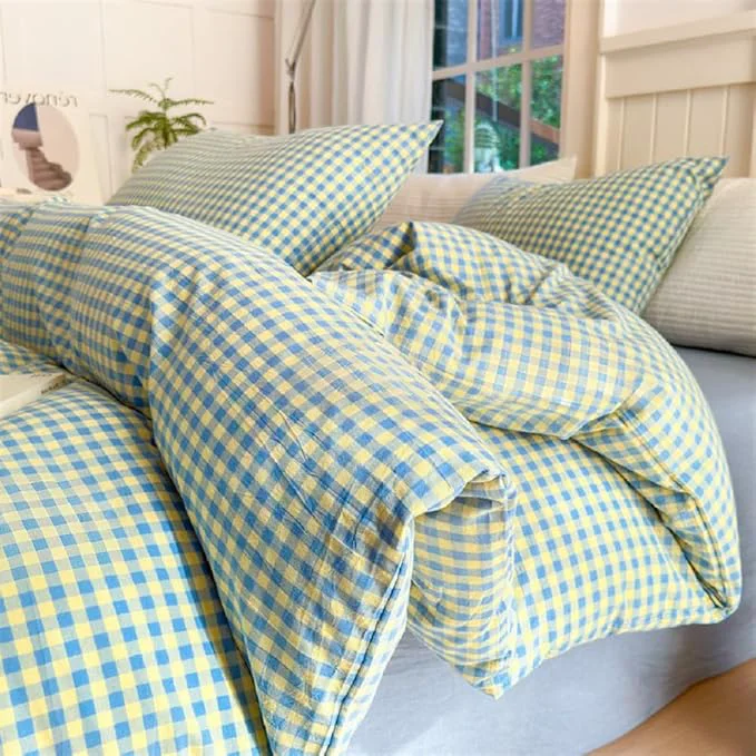 Powerful LifeTB Twin XL Comforter Set Blue Yellow Gingham Comforter for Men Boys Modern Plaid Grid Pattern Comforter Set Soft Lightweight Bedding Set Fluffy Boho Plaid Checkered Comforter with 2 Pillowcases Durable