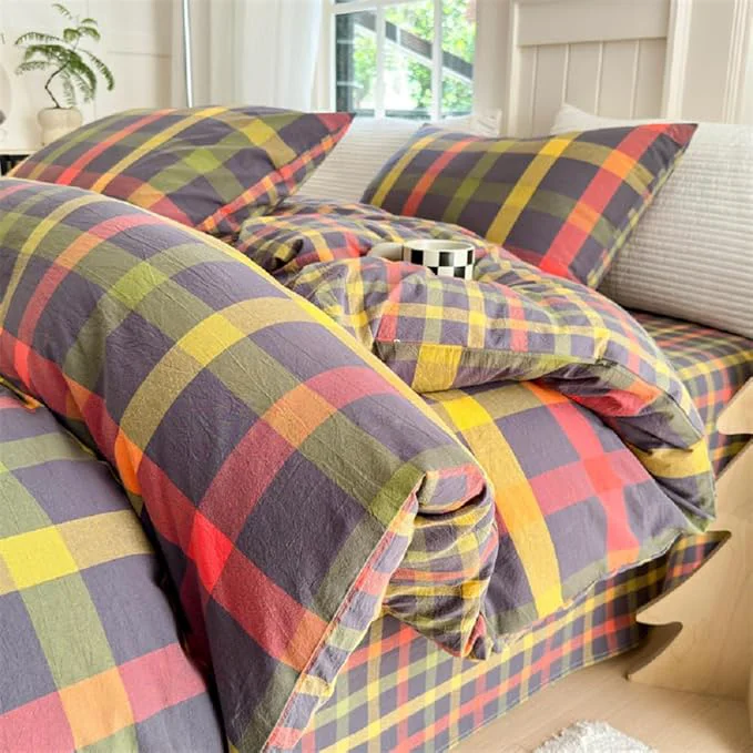 High-Performance LifeTB Twin XL Comforter Set Modern Style Plaid Checkered Pattern Comforter with 2 Pillowcases Gingham Bedding Comforter Set Multicolor Grid Bed Comforter Fluffy Lightweight Bedding Set Twin XL Reusable