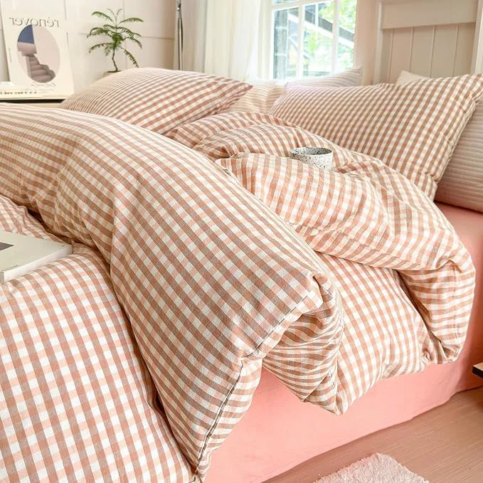 Carefully Designed LifeTB Pink Gingham Comforter Set King Modern Style Pink Plaid Comforter Set Fluffy 3 Pieces Grid Checkered Pattern Boho Comforter with 2 Pillowcases Farmhouse Gingham Plaid Bedding Set King Effective