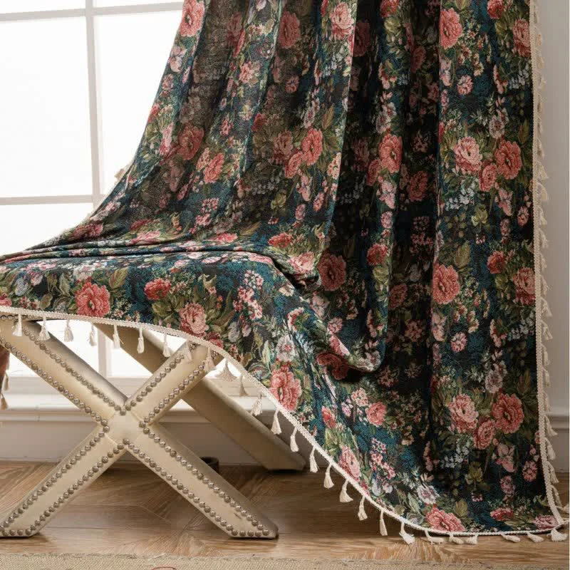 Professional Ownkoti Cottage Style Peony Floral Tassel Curtain Comfortable