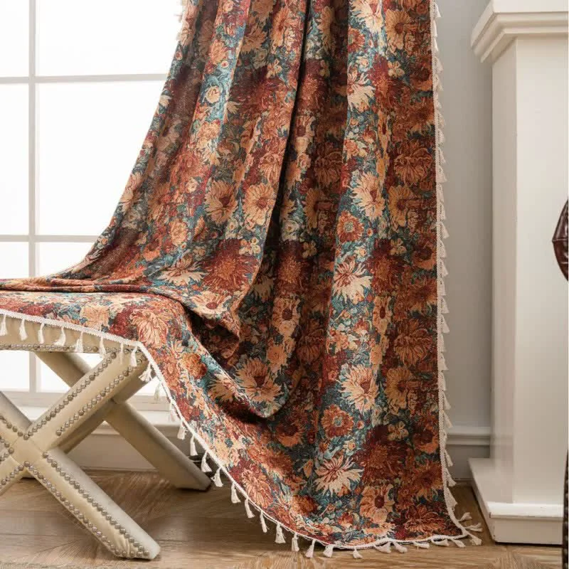 Selected Ownkoti Oil Painting Style Floral Tassel Curtains High-Quality