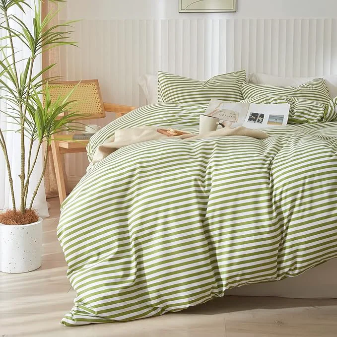 Advanced LifeTB King Size Comforter Set Modern Striped Comforter Set King Green White Stripes Pattern Comforter 3 Pieces Lightweight Bedding Comforter Set Boho Stripe Soft Fluffy Comforter with 2 Pillowcases Trendy