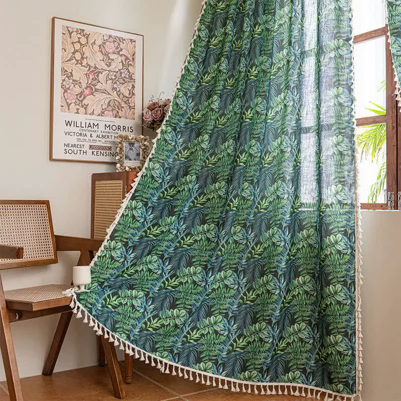 Official Ownkoti Tropical Jungle Leaf Print Tassel Curtain Fast