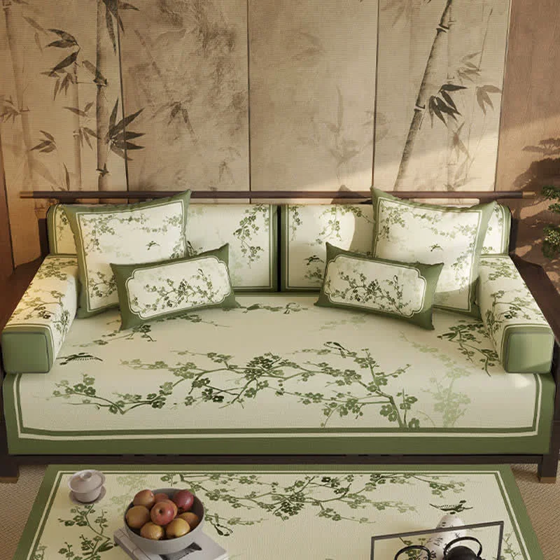 Effective Ownkoti Vintage Green Plum Blossom Sofa Slipcover Soft