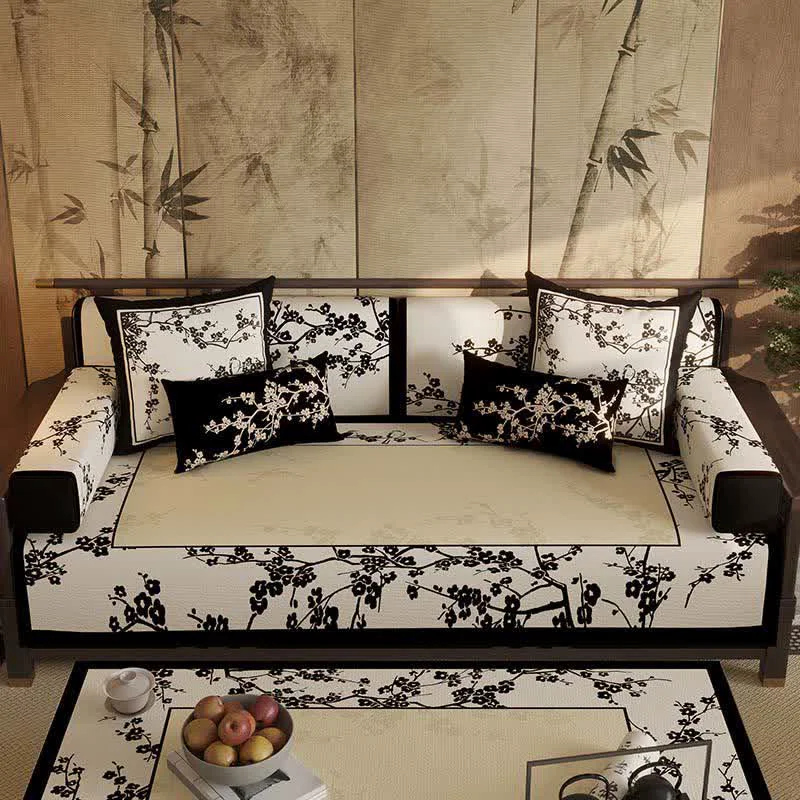Exceptional Ownkoti Oriental Plum Blossom Bordered Sofa Slipcover Carefully Designed