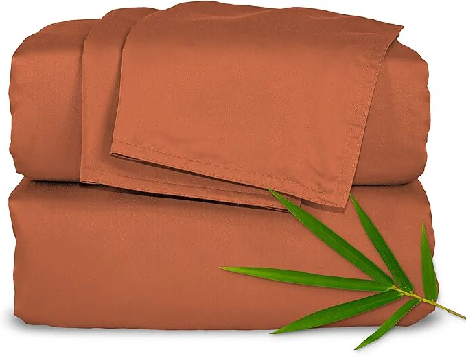 Verified Pure Bamboo King Sheets Organic Viscose Derived from Bamboo Bed Sheet Set Luxuriously Soft amp Cooling Double Stitching 2 Year Quality Promise King Terracotta Certified