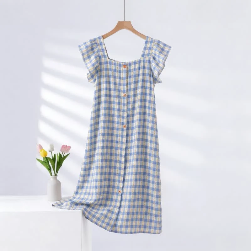 Stylish Ownkoti Blue Gingham Sleeveless Lounge Dress Premium Material