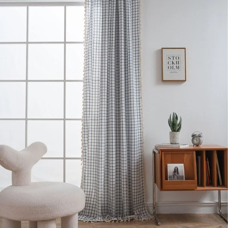 Trendy Ownkoti Minimalist Black White Grid Check Curtain Unique