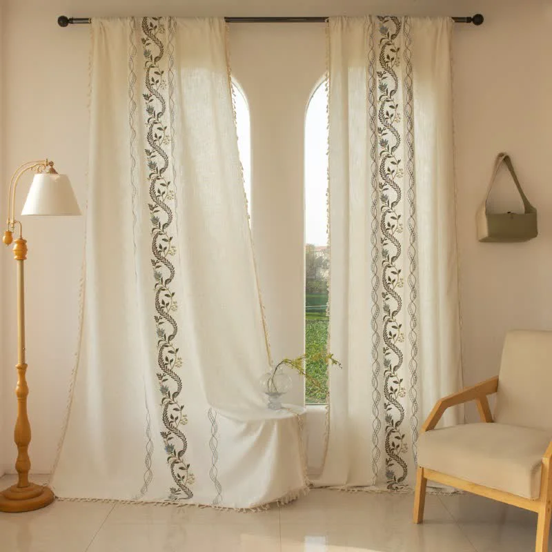 Easy-to-Use Ownkoti Spiral Leaf Floral Curtain with Tassels Casual