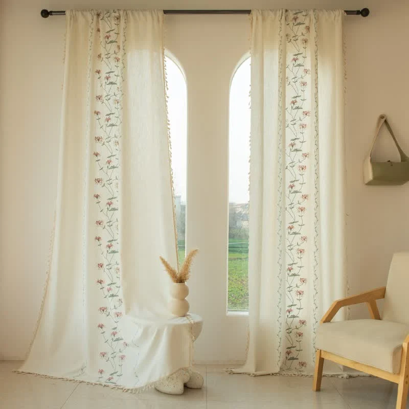 Outstanding Ownkoti Red Spider Lily Curtain with Tassels Relaxed