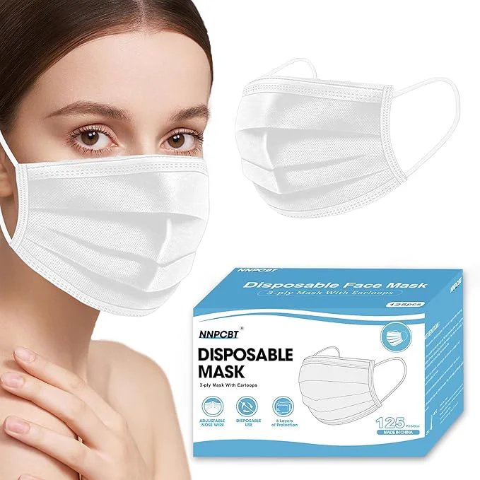 Durable NNPCBT White Disposable Face Masks 125 Pack 3-Ply Breathable Mask Lightweight