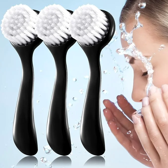 Excellent 3 Pieces Facial Cleansing Brush Acrylic Handle Face Scrubbers Soft Bristle Solid
