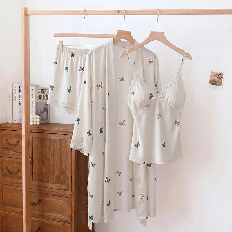Refined Ownkoti Butterfly Silky Lace Trim Cami Pajama Set Outstanding