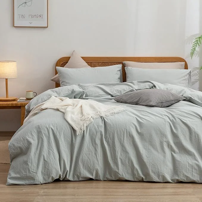 Dependable OUCH Duvet Cover Set Washed Cotton Linen Feel Super Soft Comfortable Chic Lightweight 3 PCs Home Bedding Set Solid Northern Droplet Grey Super Queen Modern