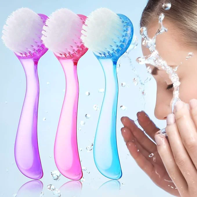Professional 3 Pieces Facial Cleansing Brush Acrylic Handle Face Scrubbers Soft Bristle Modern