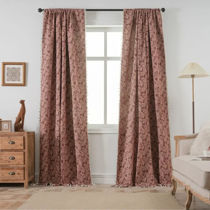 Specialty Ownkoti Vintage Leaf Jacquard Curtain with Tassel Exclusive