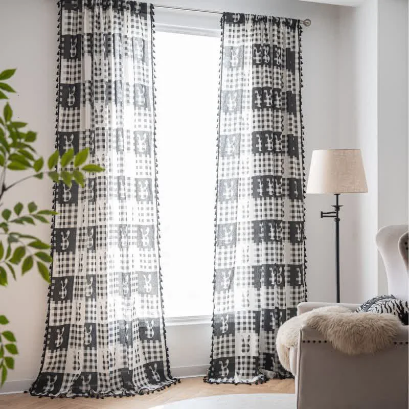 Stylish Ownkoti Rustic Bunny amp Plaid Curtain with Tassel World-Class