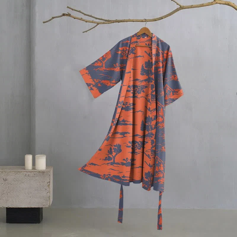 Classic Ownkoti Unisex Mountain amp Tree Cotton Gauze Kimono Robe Next-Generation