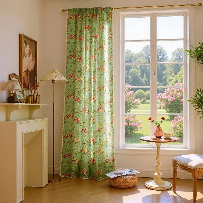 Elite Ownkoti Rustic Green Rose Curtain with Tassel Effective