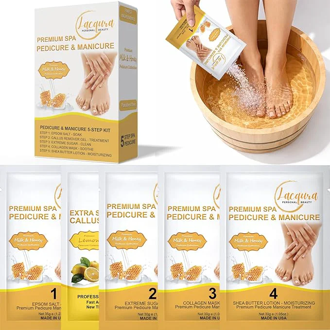 Trendy Deluxe Pedicure Kit 5 Step Spa Set – Epsom Salt Soak Callus Remover Gel Top-Quality