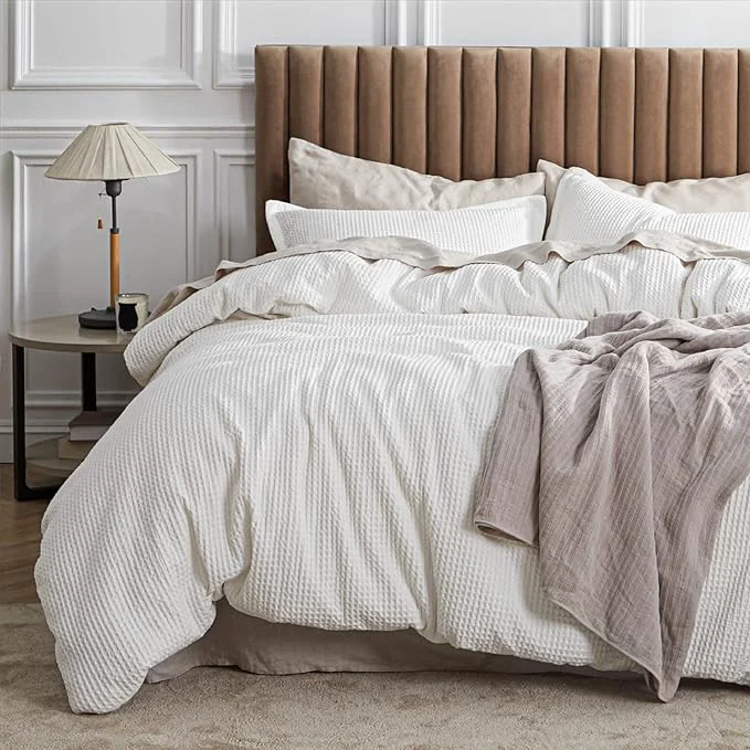 Recyclable Bedsure Cotton Duvet Cover Twin – Cotton Waffle Weave Coconut White Duvet Cover Twin Size GentleSoft™ and Breathable Bedding Set for Gifts 2 Pieces 68 quot x90 quot Original