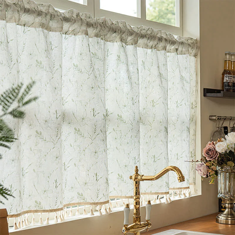 Fine Ownkoti Botanical Leaf Semi-Sheer Short Drapes Powerful