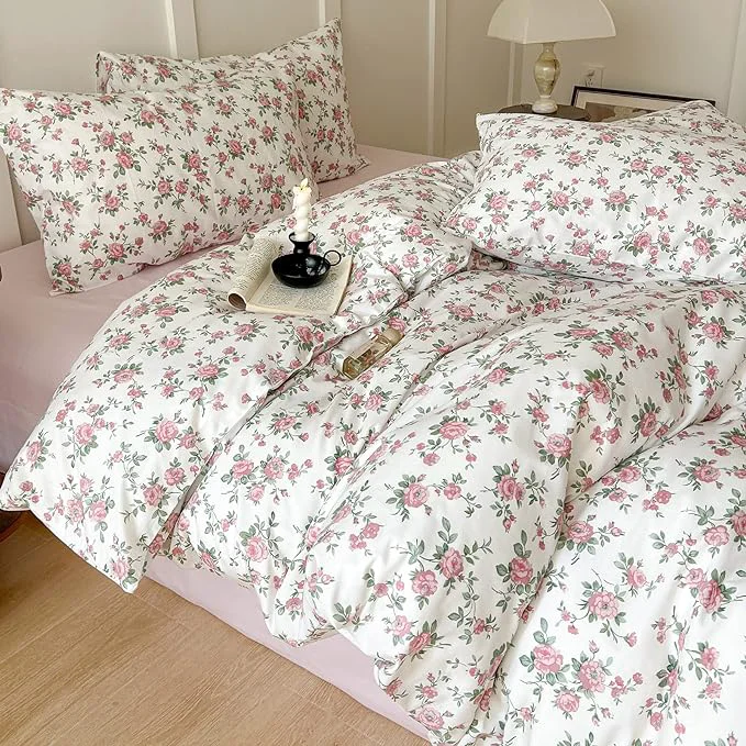 Unique VM VOUGEMARKET Peach Pink Flower Duvet Cover Set Twin Cotton Girl 39 s Blossom Comfoter Cover with Zipper Closure Cottagecore Bedding Set-68 quot x86 quot Long-Lasting