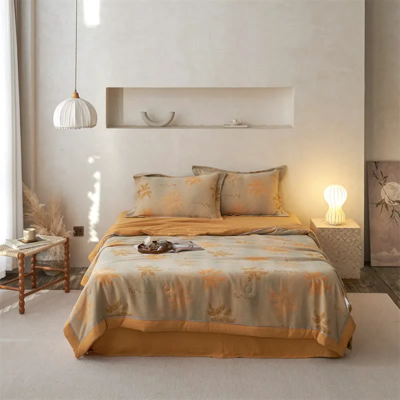 Pure Ownkoti Cotton Gauze Jacquard Rustic Leaf Bedding Exceptional