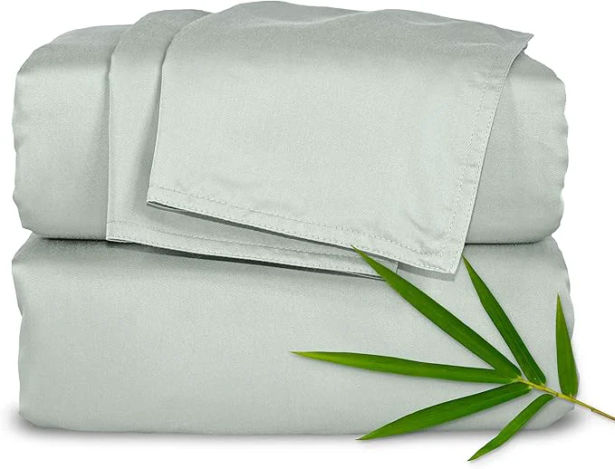 High-End King Sheets by Pure Bamboo Organic Viscose Derived from Bamboo Bed Sheet Set Luxuriously Soft amp Cooling Double Stitching 2 Year Quality Promise King Sea Glass Enhanced
