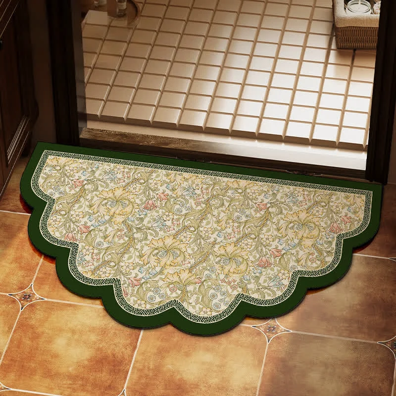 Easy-to-Use Ownkoti Floral Scalloped Half-Round Shower Rug Genuine