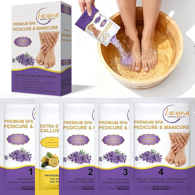 Fine Deluxe Pedicure Kit 5 Step Spa Set – Epsom Salt Soak Callus Remover Gel Proven