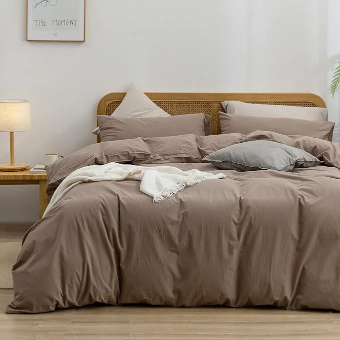 Trusted OUCH Duvet Cover Set Washed Cotton Linen Feel Super Soft Comfortable Chic Lightweight 3 PCs Home Bedding Set Solid Pine Bark Brown King High-Grade