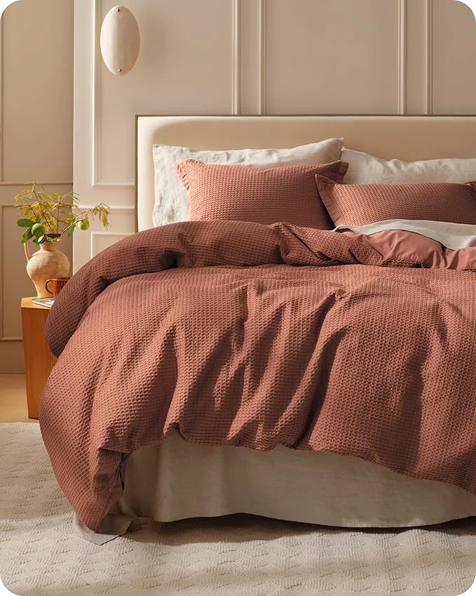 Dependable Bedsure Cotton Duvet Cover Queen – Cotton Waffle Weave Burnt Orange Duvet Cover Queen Size GentleSoft™ and Breathable Bedding Set for All Season 3 Pieces 90 quot x90 quot Environmentally Friendly