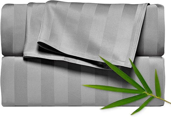 Top-Quality Pure Bamboo King Sheets Organic Viscose Derived from Bamboo Bed Sheet Set Luxuriously Soft amp Cooling Double Stitching 2 Year Quality Promise King Jacquard Stone Effective