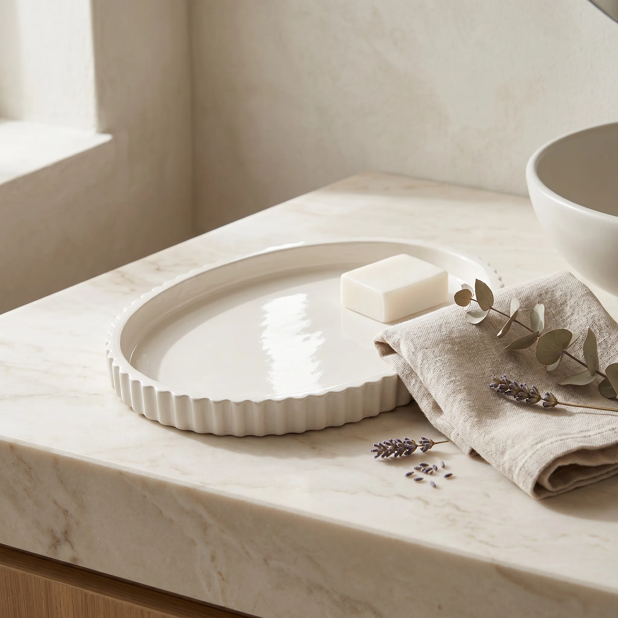 Organic Scalloped Oval Tray Gypsum White 8 quot Verified
